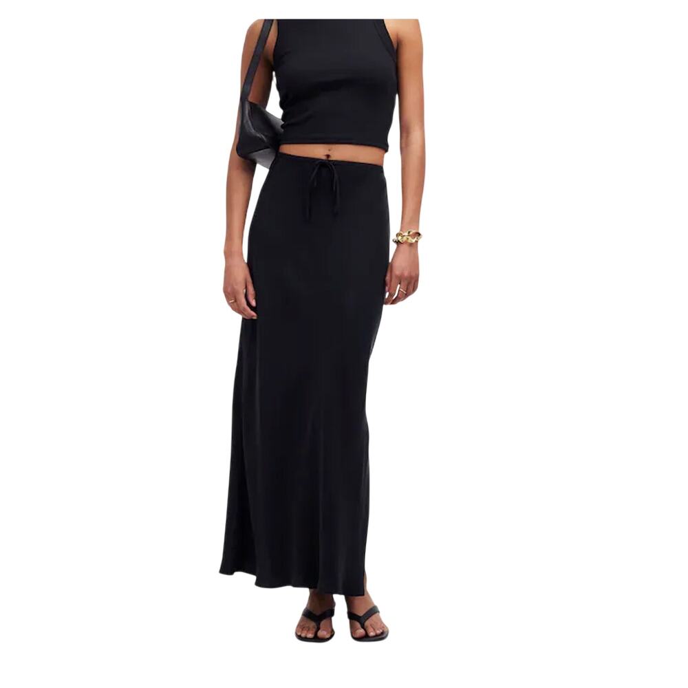 Madewell Plisse Black Pull On Column Skirt Size S
